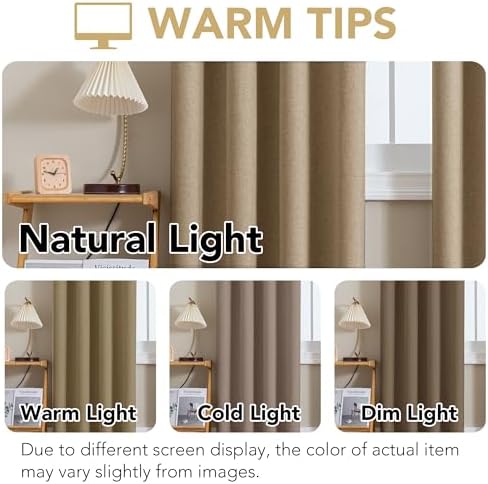 H.VERSAILTEX 100% Blackout Linen Curtains 63" L Heathered Macchiato