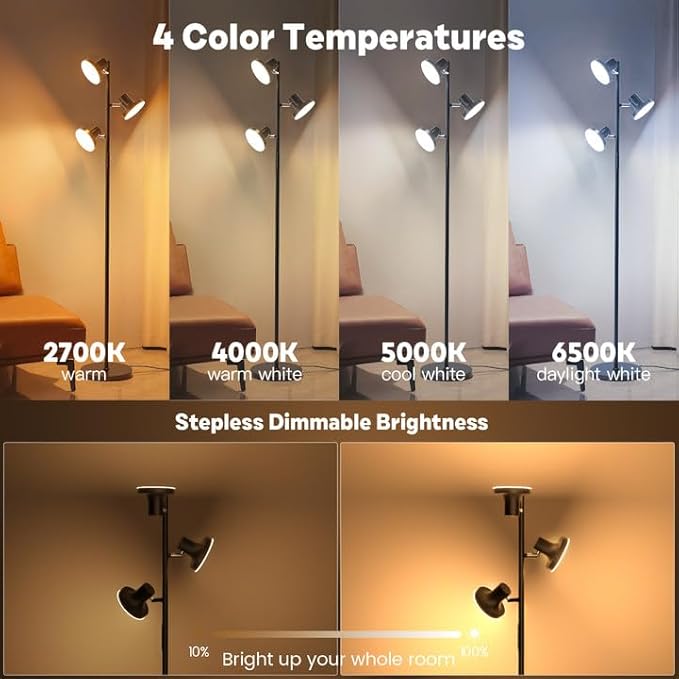 SIBRILLE 36W LED Tree Floor Lamp, Modern Dimmable Standing Lamp