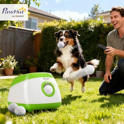PawHut Automatic Dog Ball Launcher Remote Control for Large Breeds Green