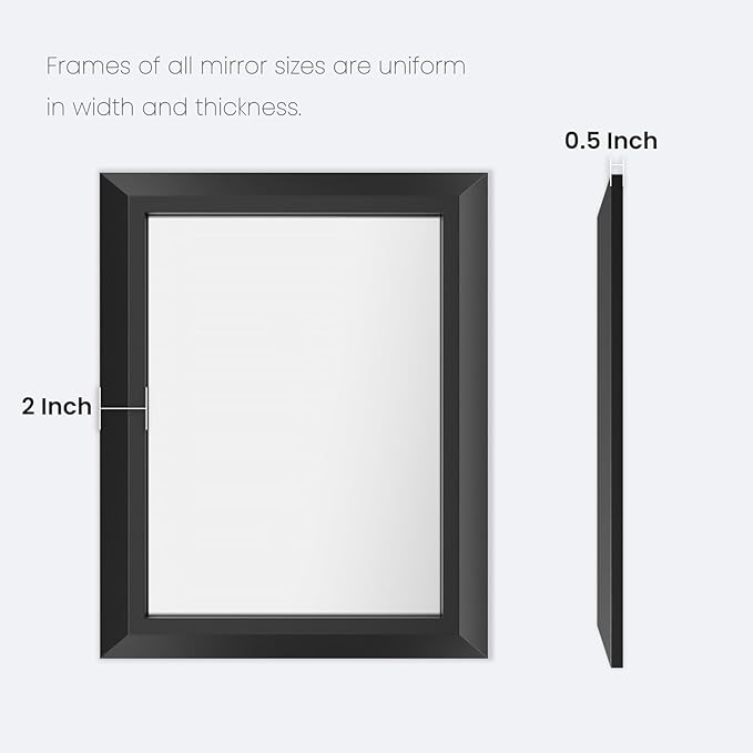 Amorho Black Bathroom Mirror, 28x36 Inch Thick Metal Framed Wall Mirrors