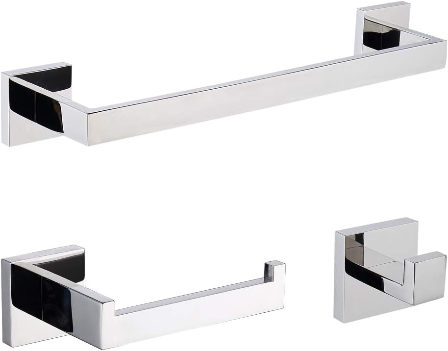 TASTOS 3-Piece Chrome Bathroom Hardware Accessory Set, Premium Stainless Stee...