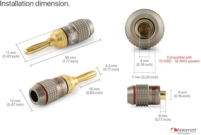 Nakamichi FanLock Excel Series 24k Gold Plated Banana Plugs 10 AWG