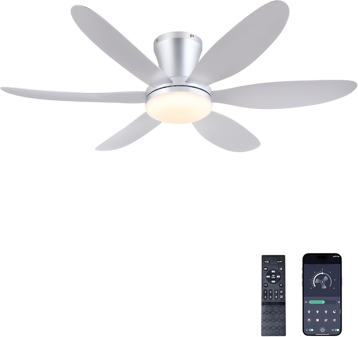 GJeg Ceiling Fans with Lights,42" Low Profile Ceiling Fan (Silver)