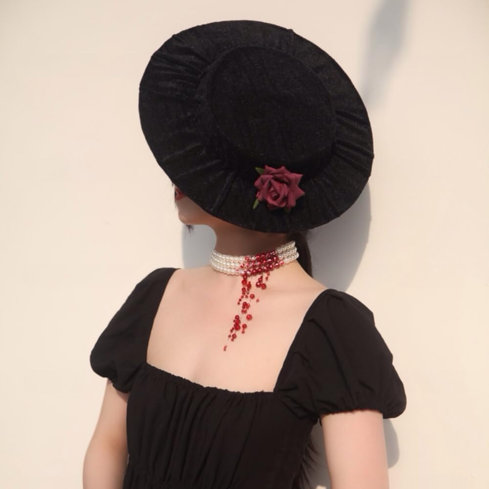 Dripping Blood Choker Imitation Pearls Necklace Vampire Party Accessory Marie...