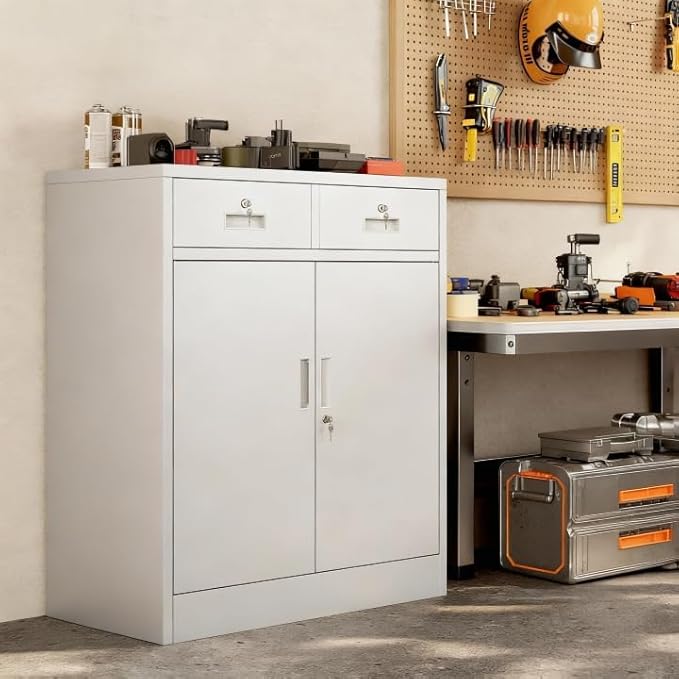 Metal Storage Cabinet with 2 Drawers 36" H