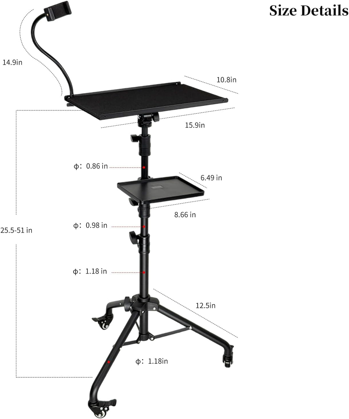Rolling DJ Laptop Tripod Stand Projector DJ Stand with Wheels & Casters