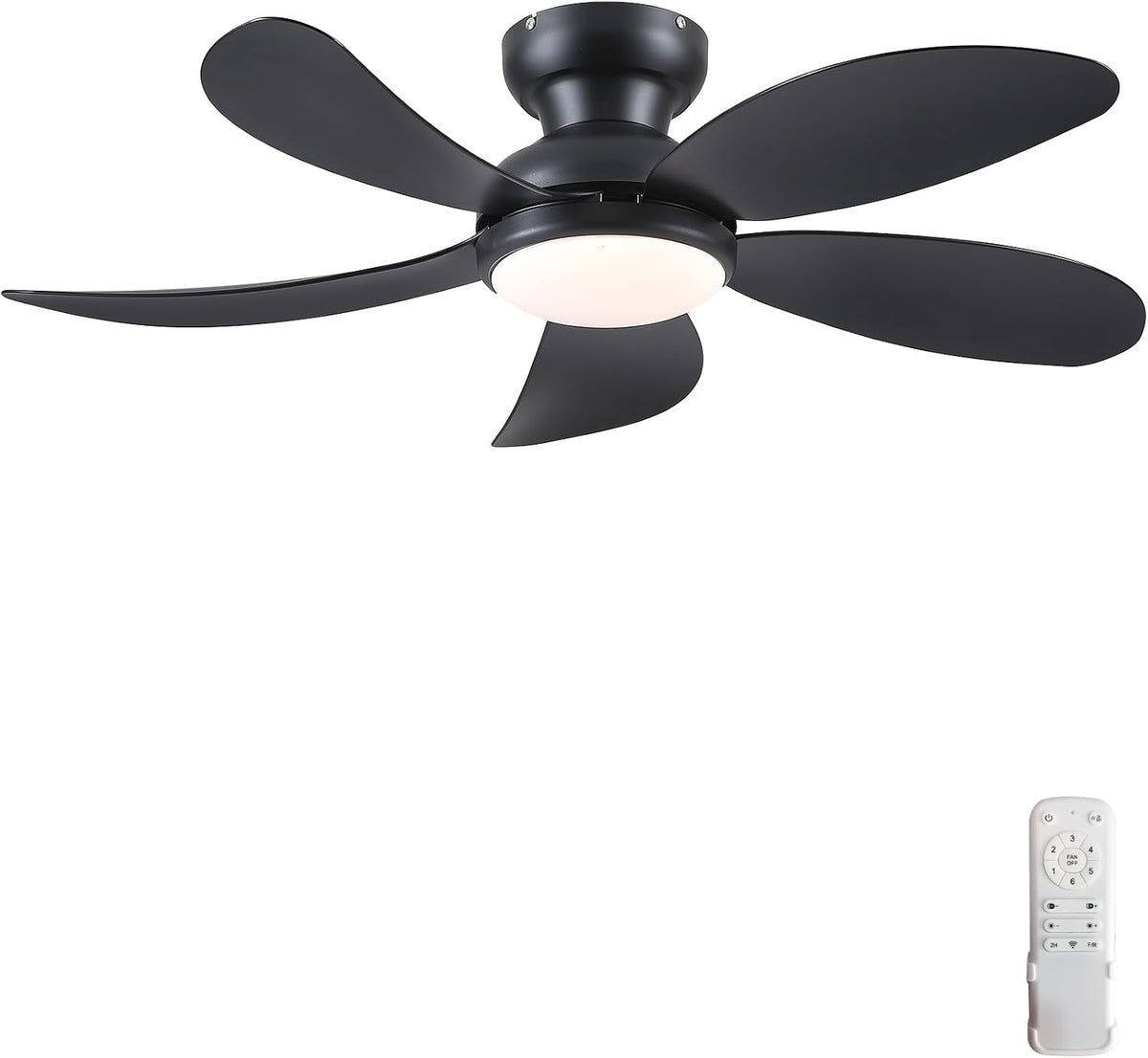 PHORUS 42"Black Low Profile Flush Mount Ceiling Fans with Lights and Remote