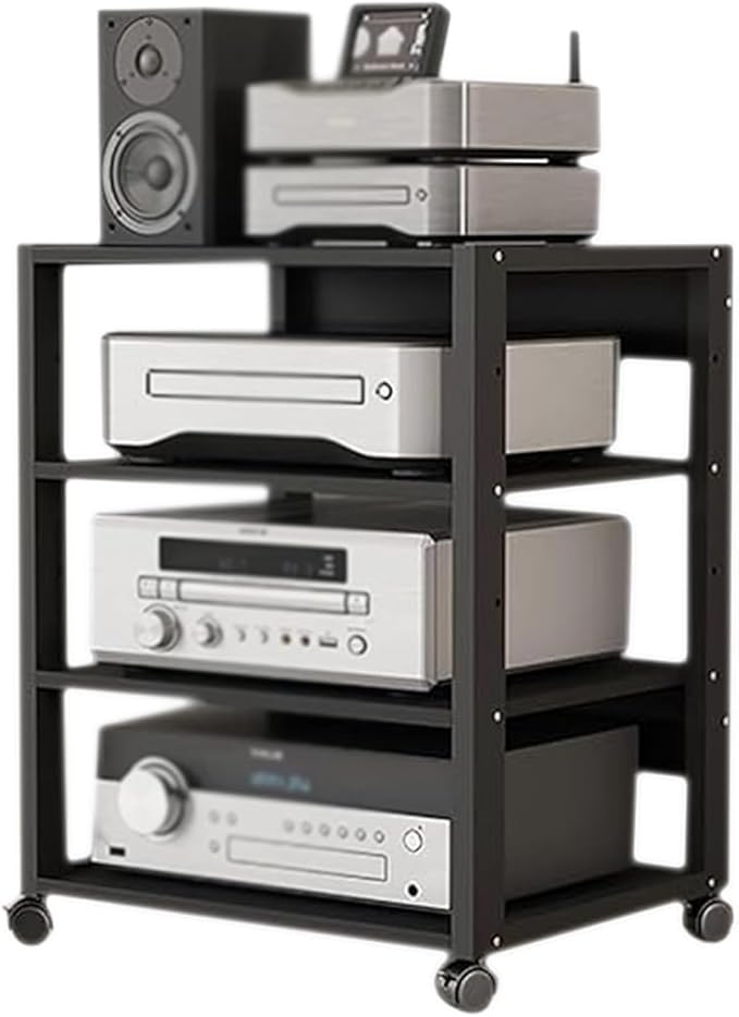 Dernoing 4 Tier Audio Rack Tower, CD Record Player Stereo Receiver AV Equipment