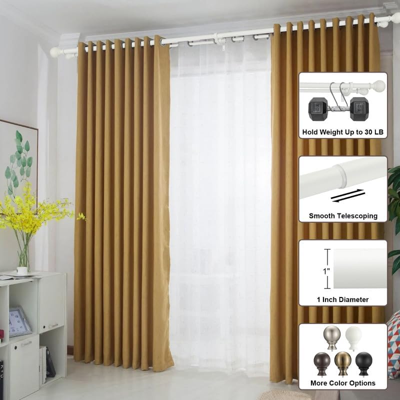 Matte White Double Curtain Rod 48 to 84 Inch - Decorative Window Rod With Rou...