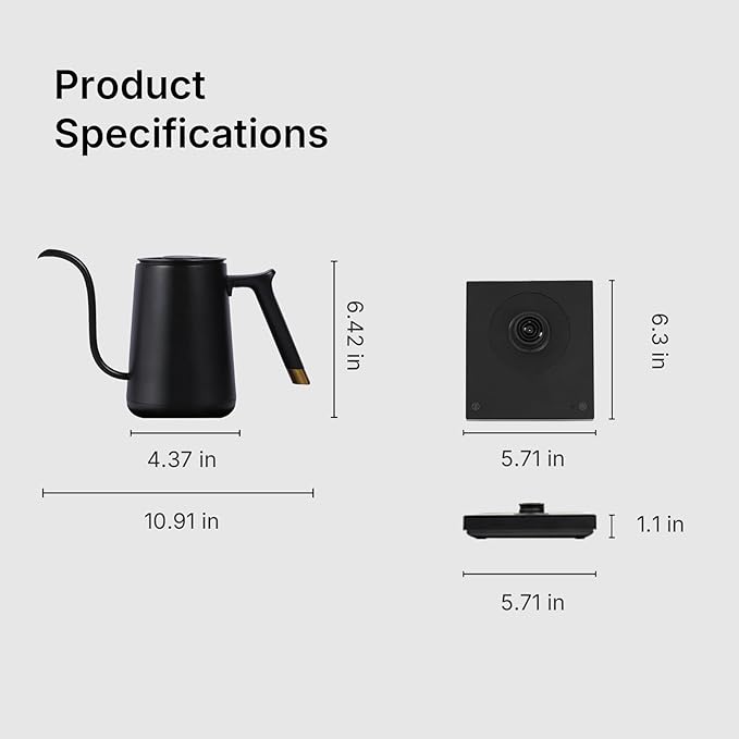 TIMEMORE Fish Smart Electric Coffee Kettle 600ML, Gooseneck Pour Over Kettle