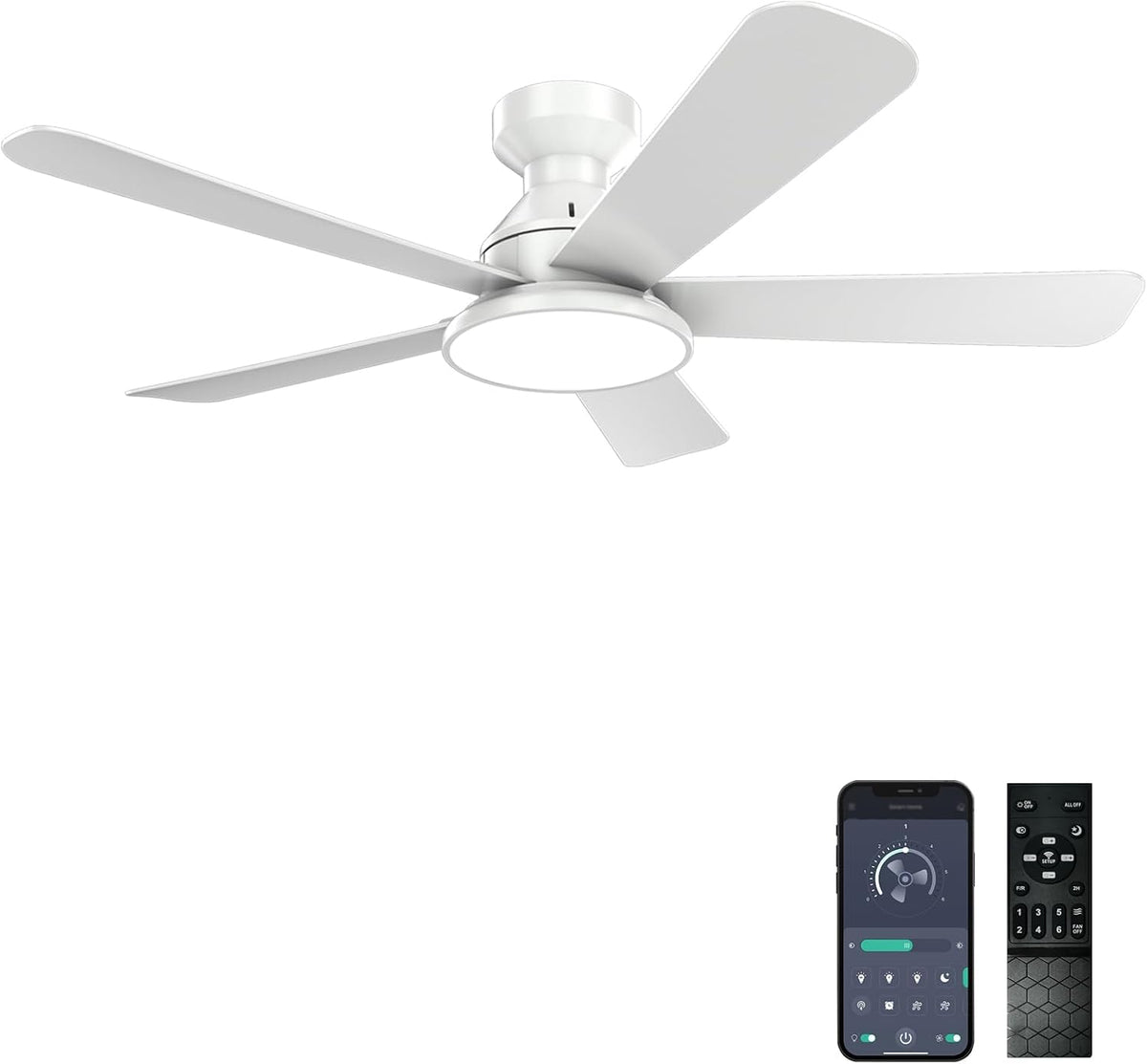 46" Low Profile Ceiling Fans with Lights Flush Mount, Modern White