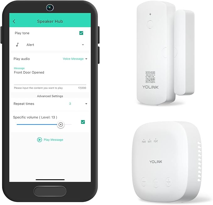 YoLink LoRa Smart Door Sensor Starter Kit: SpeakerHub Audio Hub & Door Se...