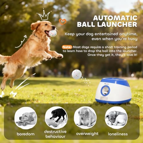PawHut Automatic Dog Ball Launcher Remote Control for Large Breeds Blue