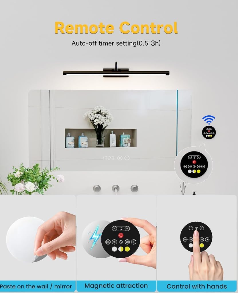 Bathroom Vanity Light Wireless Rechargeable Black 24 inch Black
