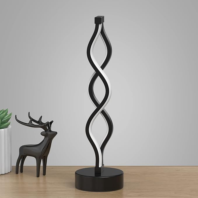 NUÜR Infinity Spiral LED Table Lamp Black, Dimmable Metallic Bedside Lamp