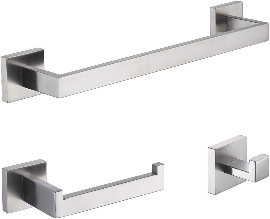 TASTOS 3-Piece Bathroom Hardware Set Brushed Nickel Wall Mounted Bathroom Acc...
