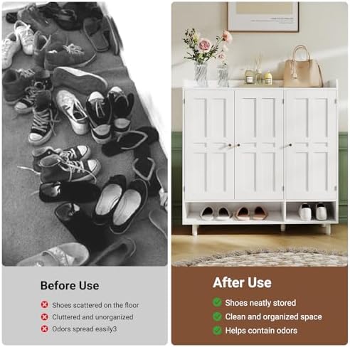 Shoe Cabinet with 3 Doors and Adjustable Shelves, Large Shoe Storage Cabinet ...