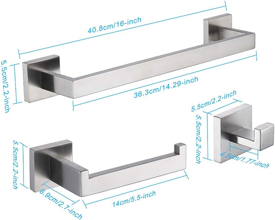 TASTOS 3-Piece Bathroom Hardware Set Brushed Nickel Wall Mounted Bathroom Acc...