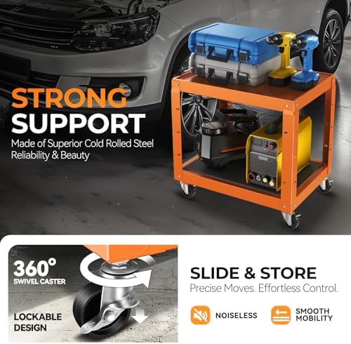 Auto Dynasty Adjustable AV Cart w/Power Strip, 4 ft Rolling Stand, Orange