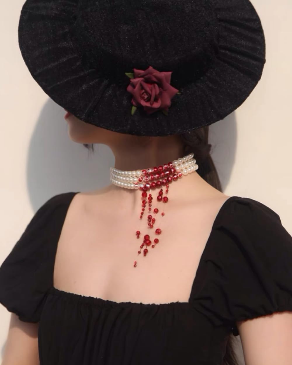 Dripping Blood Choker Imitation Pearls Necklace Vampire Party Accessory Marie...