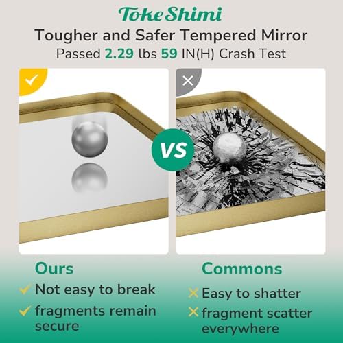 TokeShimi 16x20 Brushed Gold Bathroom Mirror,Vanity Mirror Bathroom Wall with...