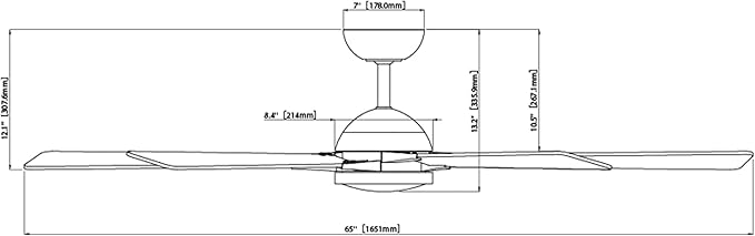 Rotary Indoor and Outdoor 5-Blade 65in Smart Home Ceiling Fan in Matte Black