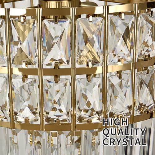 Modern Crystal Chandelier Gold Pendant, Round Crystal Light Fixture Hanging L...