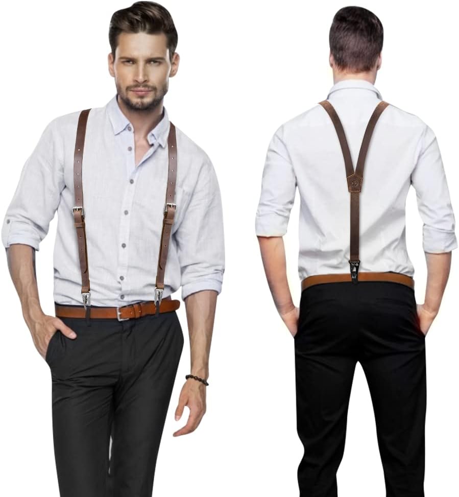 Genuine Leather Suspenders for Men, Y Design Hidden Suspenders Under Clothes,...