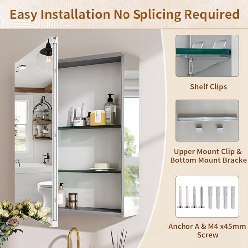 BEAUTYPEAK 16" x 24" Bathroom Medicine Cabinet Mirror with Storage