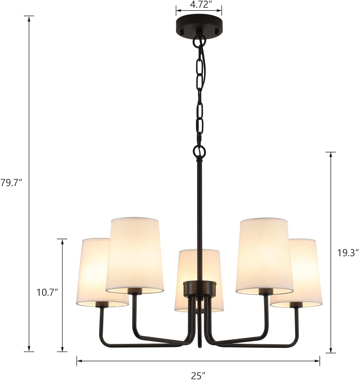 Farmhouse Chandelier, Matte Black with White Fabric Shade, Farmhouse Linear I...