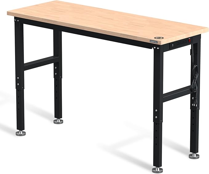 WORKPRO 60" Adjustable Workbench, Rubber Wood Top Heavy-Duty Workstation...