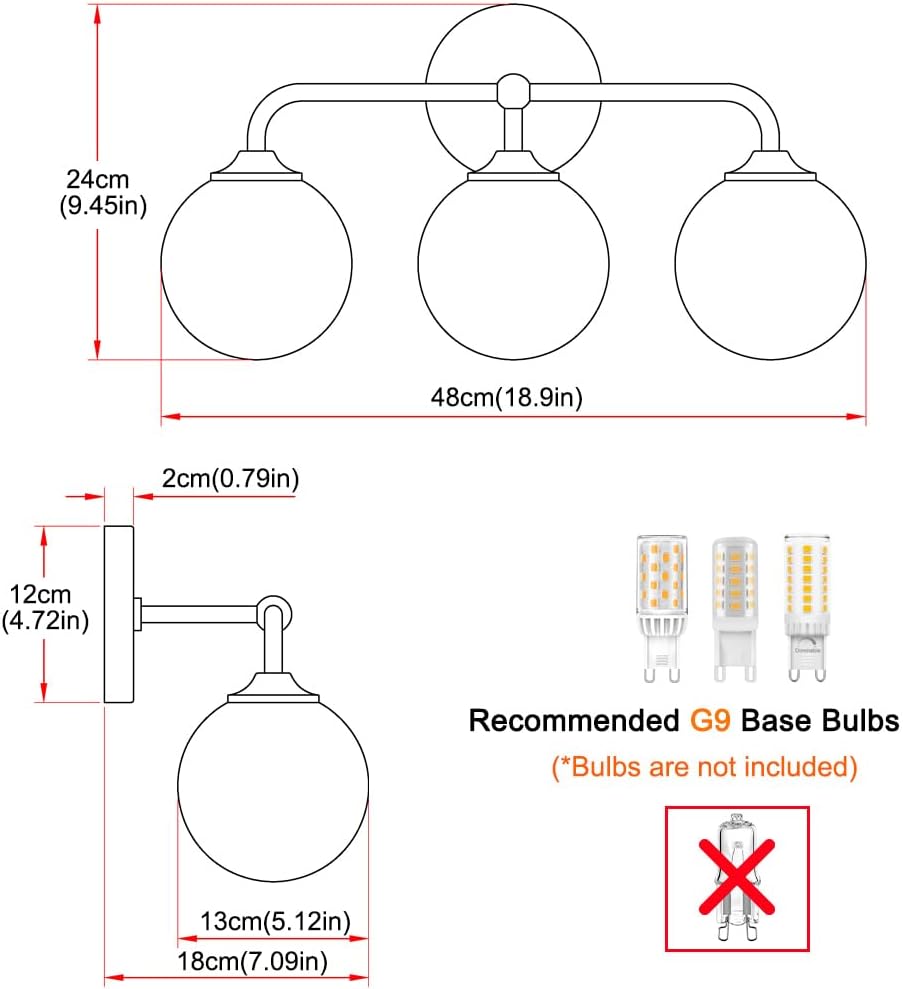 Modern Brushed Gold 3-Lights Vanity Light Fixtures with Milky White Glass Bal...