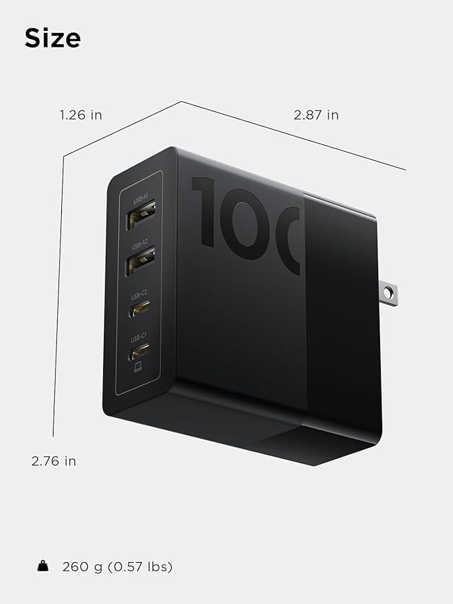 Lenovo 100W USB C Charger, 4-Port Multi-Device Fast Charging,