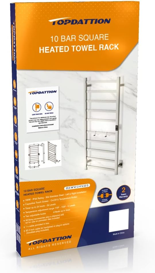 Smart Wireless Electric Towel Warmer | Blade Thin 10 Bar Design | Hardwired &...
