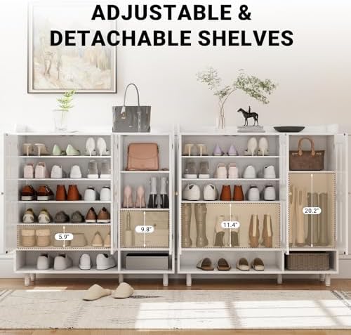 Shoe Cabinet with 3 Doors and Adjustable Shelves, Large Shoe Storage Cabinet ...