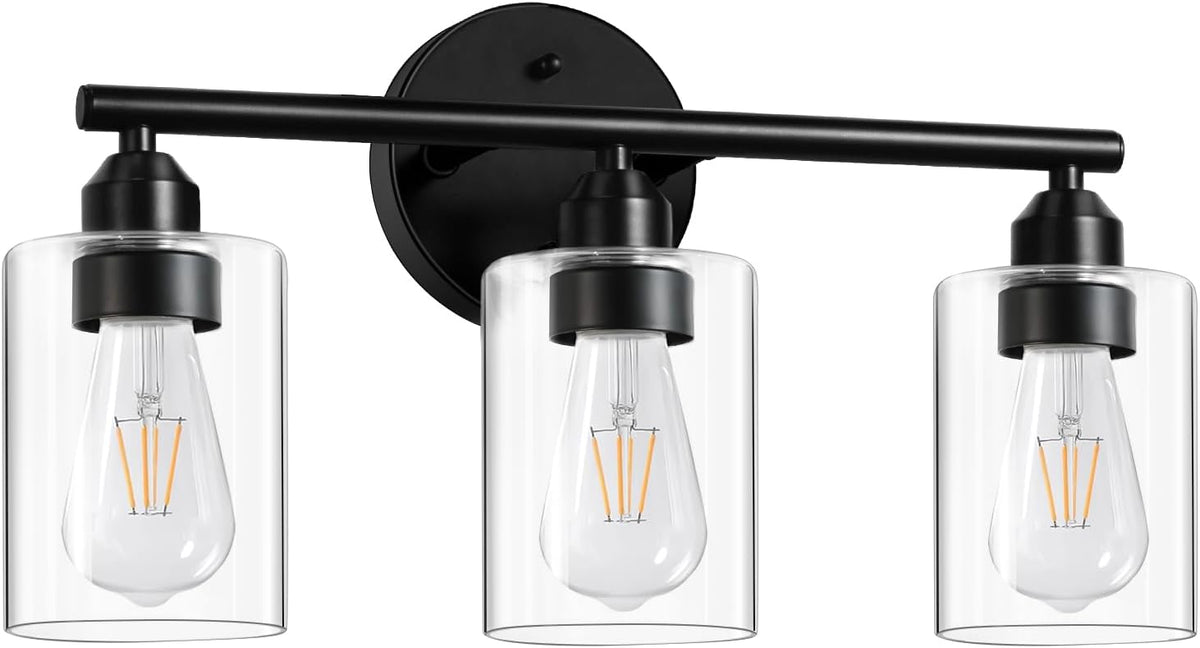 3-Light Black Modern Bathroom Vanity Light Fixtures, 17.3"