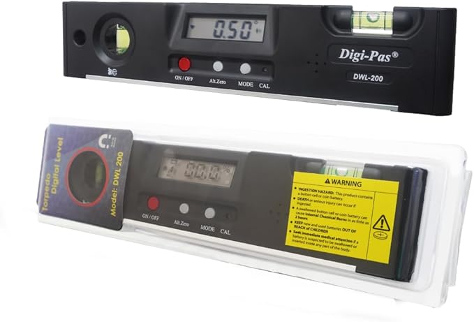 Digi-Pas DWL200 Electronic Torpedo Level, Protractor, Angle Gauge, Angle Finder