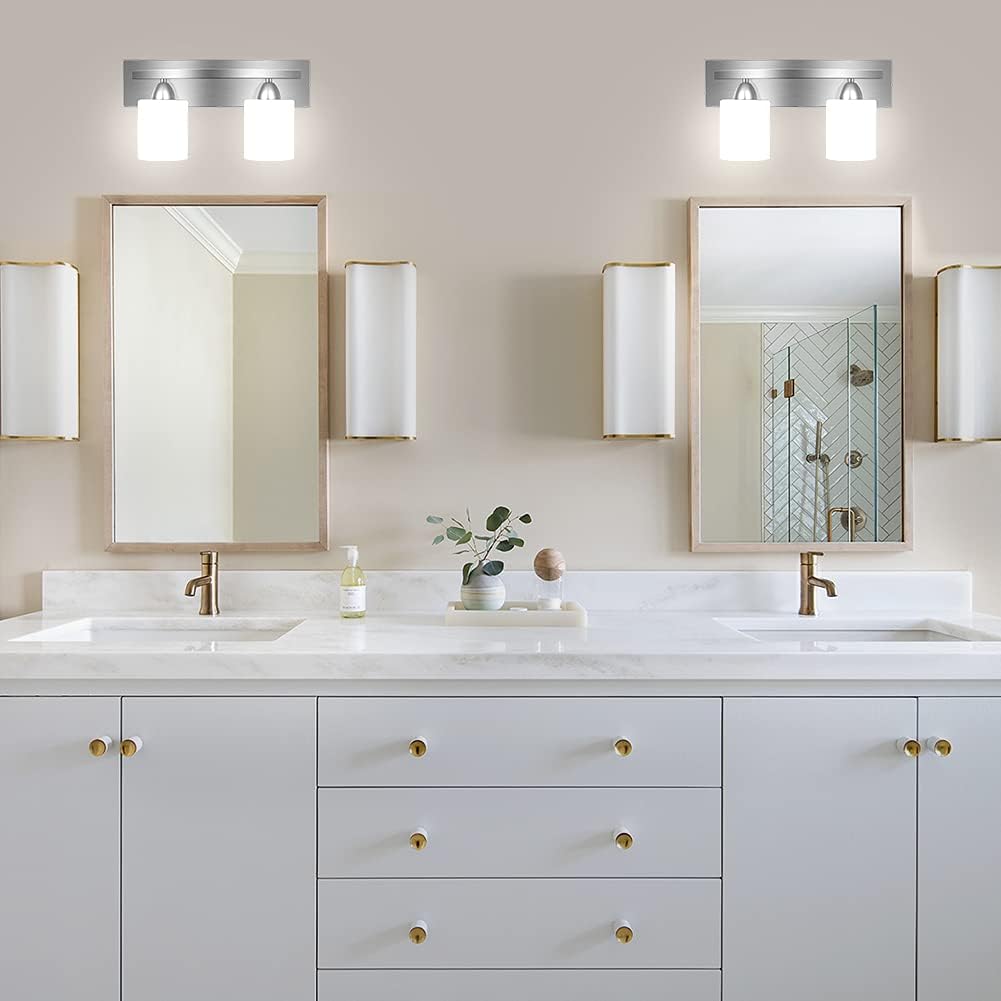 Bathroom Vanity Light Fixture - Over Mirror - Modern Glass Shade - Brushed Ni...