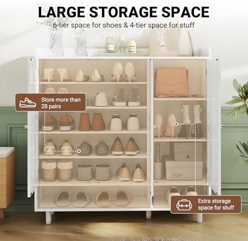 Shoe Cabinet with 3 Doors and Adjustable Shelves, Large Shoe Storage Cabinet ...