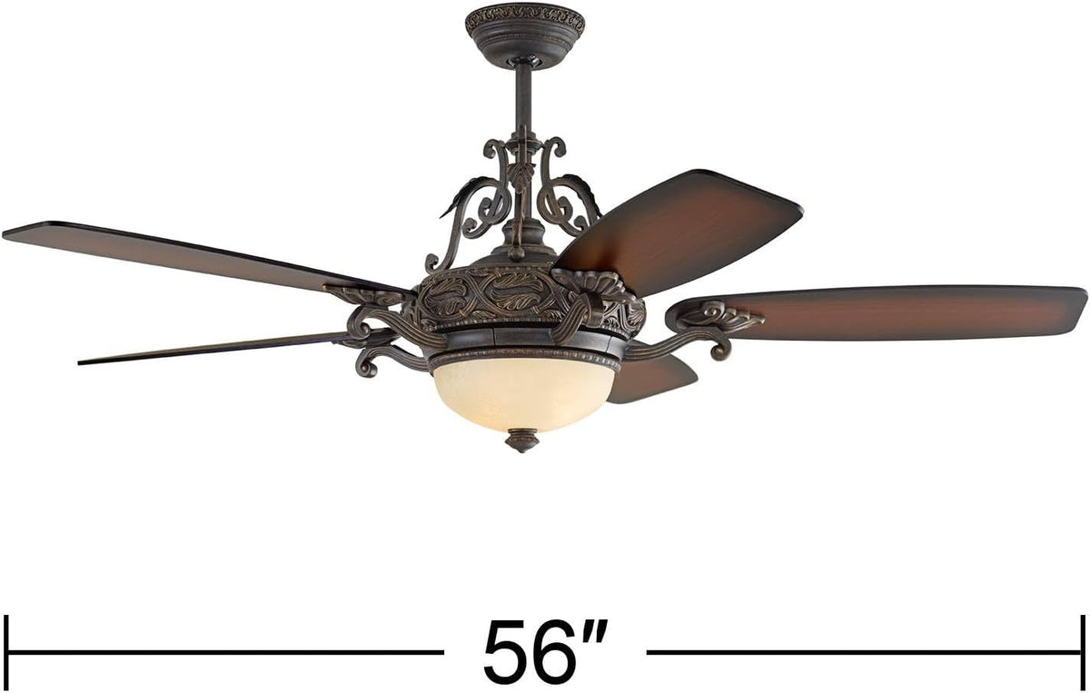 56" Esperanza Teak Bronze and Gold Indoor Ceiling Fan with LED Light Remote
