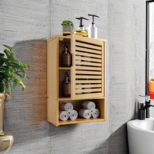 HITNET Bathroom Wall Cabinet, Medicine Cabinet Over The Toilet, Bamboo Hanging