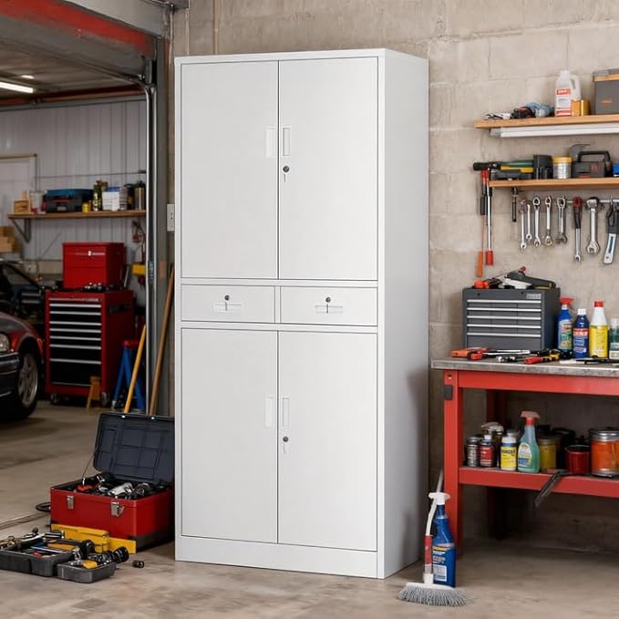 Metal Storage Cabinet with 2 Drawers 71" H