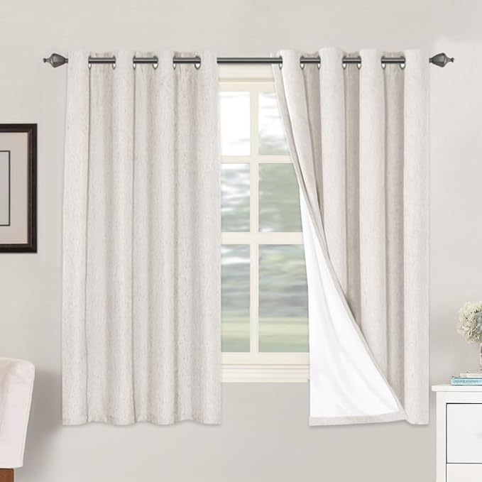H.VERSAILTEX Linen Blackout Curtains 63 Inches Long 100% Absolutely Blackout