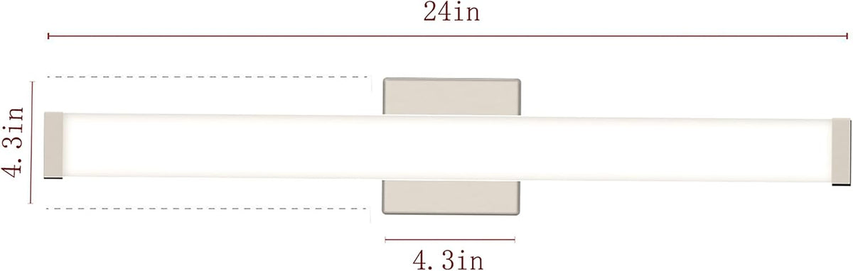 24" LED Bathroom Vanity Light14W Brushed Nickel 4000K Square