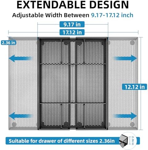 Marbrasse Expandable Desk Drawer Organizer, Mesh Drawer Organizer Tray with 1...