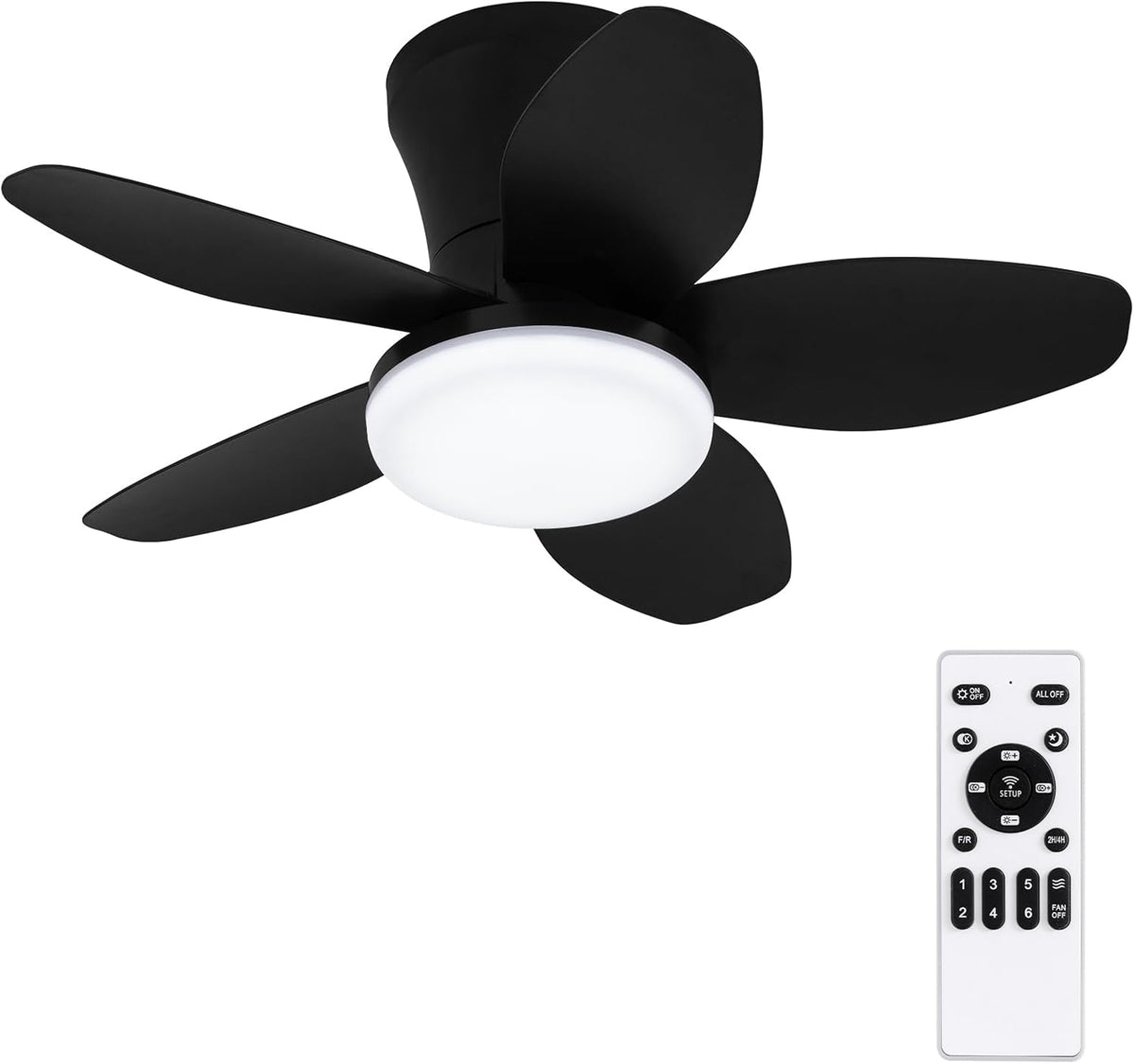 Small Ceiling Fan with Lights, 25inch 5 Blades Flush Mount with Remote