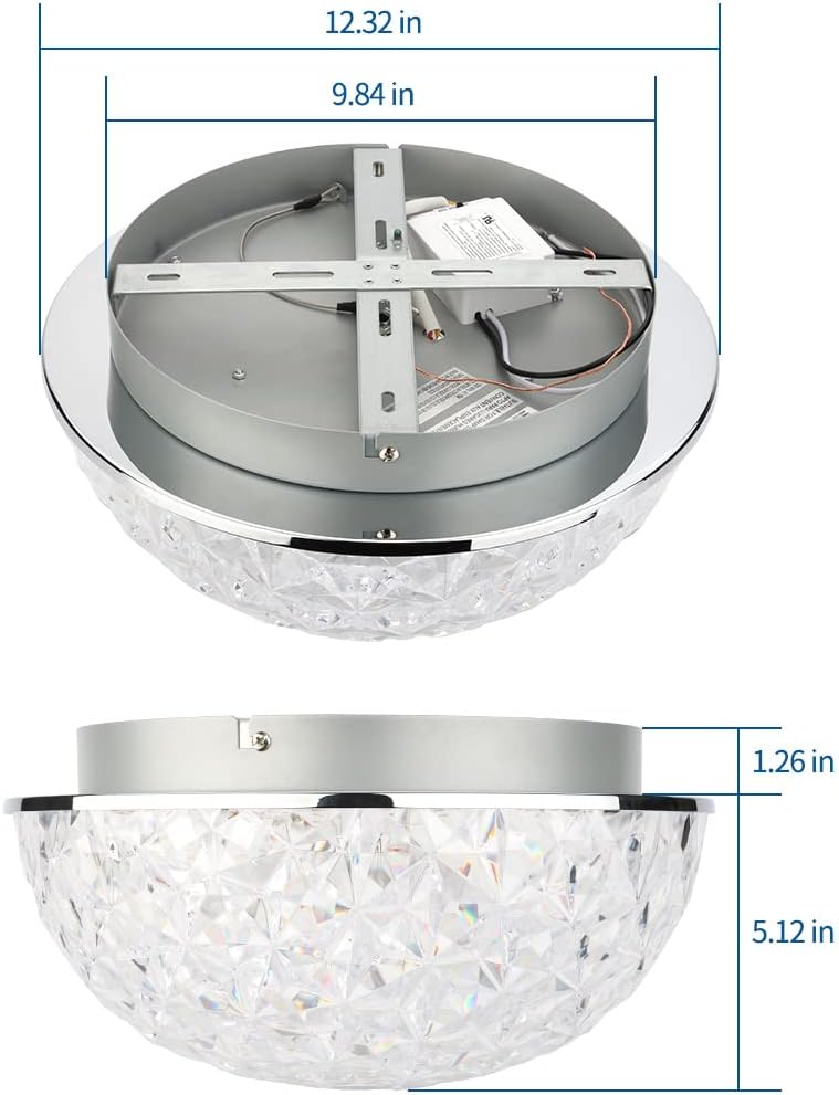 12in LED Crystal Chandelier Flush Mount, 3000K/4000K/5000K 3CCT