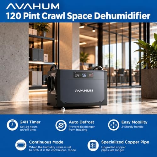 120 Pint Crawl Space Dehumidifier for Basement with 6.5FT Drain Hose