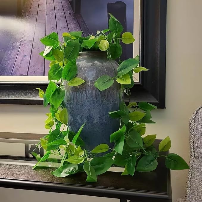 BLEUM CADE Fake Hanging Plants, 8pcs Artificial Pothos Vines Greenery for Wal...