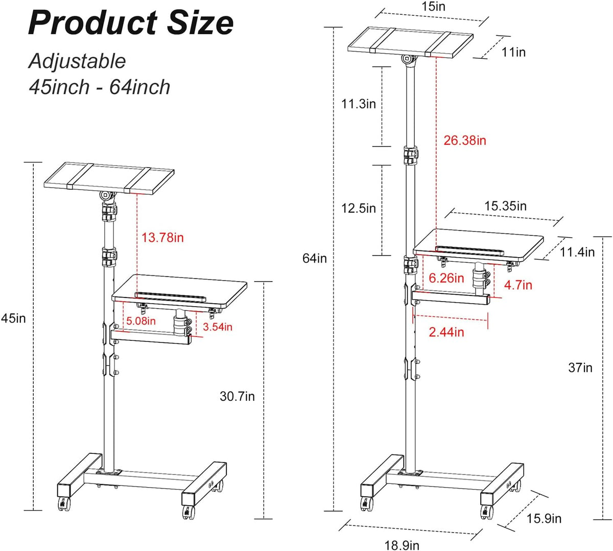 Facilife 2 Shelves Projector Stand Tripod, Height Adjustable Max 64"